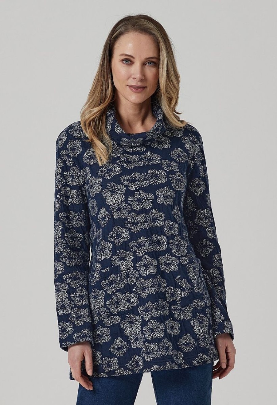 Clothing Adini  | Floral Textured Jersey Yasmin Tunic Navy